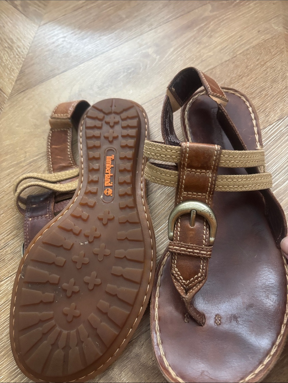 Timberland Women’s Brown Leather & Tan Strap Buckle Sandals